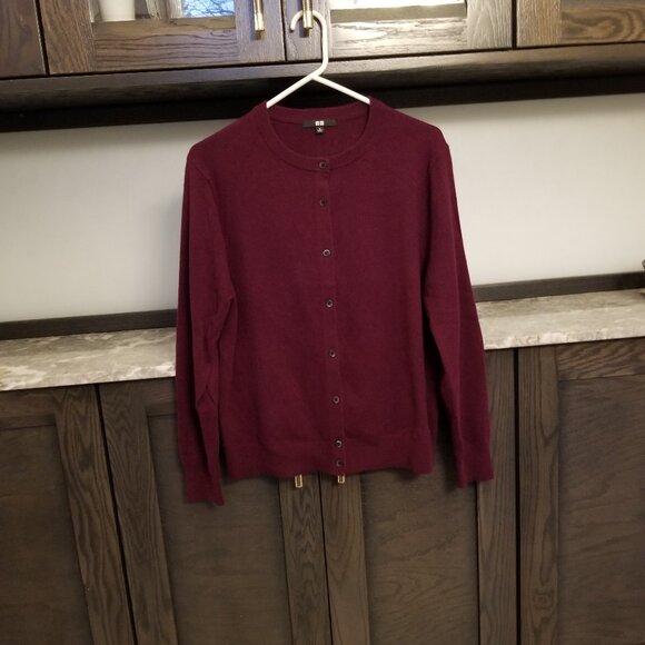 Uniqlo Burgundy Cashmere Cardigan Sweater - Picture 1 of 4
